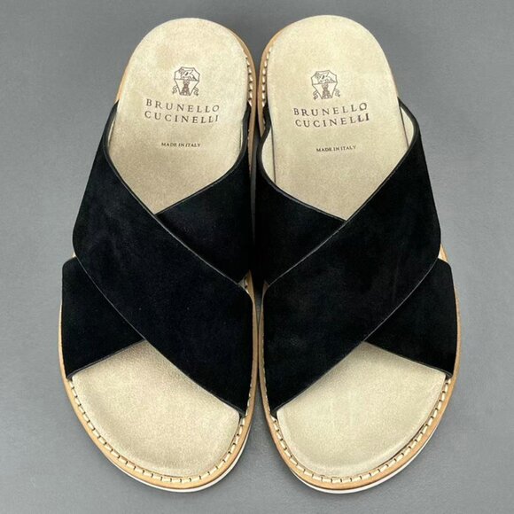 Brunello Cucinelli Black Suede Crossover Sandals - Picture 4 of 12